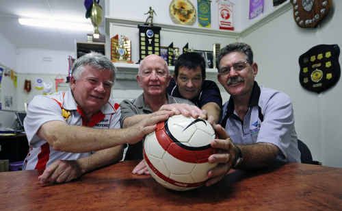 Bill Gibbons (Group 2 referees), Jim Woodlock (AFL North Coast), Peter Rowe (North Coast Football) and Des Hoy (MNC Rugby) after signing the deal to share information regarding suspended players. Bill Gibbons (Group 2 referees), Jim Woodlock (AFL North Coast), Peter Rowe (North Coast Football) and Des Hoy (MNC Rugby) after signing the deal to share information regarding suspended players.